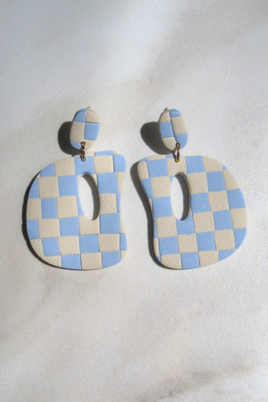 Over Medium Dangle – Retro Abstract Checkered Earrings - KEALA BIKINIS