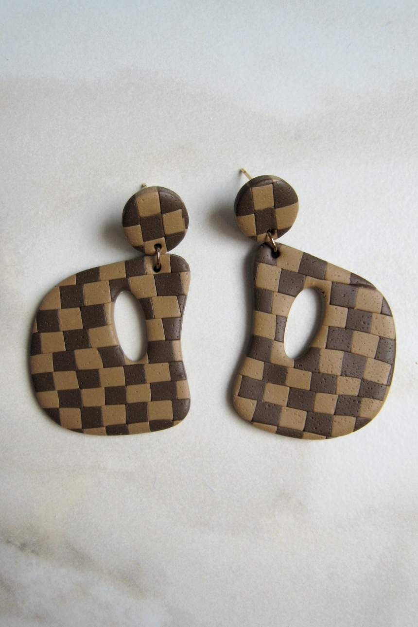 Over Medium Dangle – Retro Abstract Checkered Earrings - KEALA BIKINIS