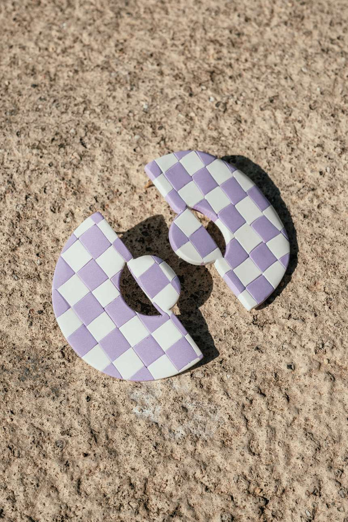 Sensu – Abstract Half Moon Checkered Earrings - KEALA BIKINIS
